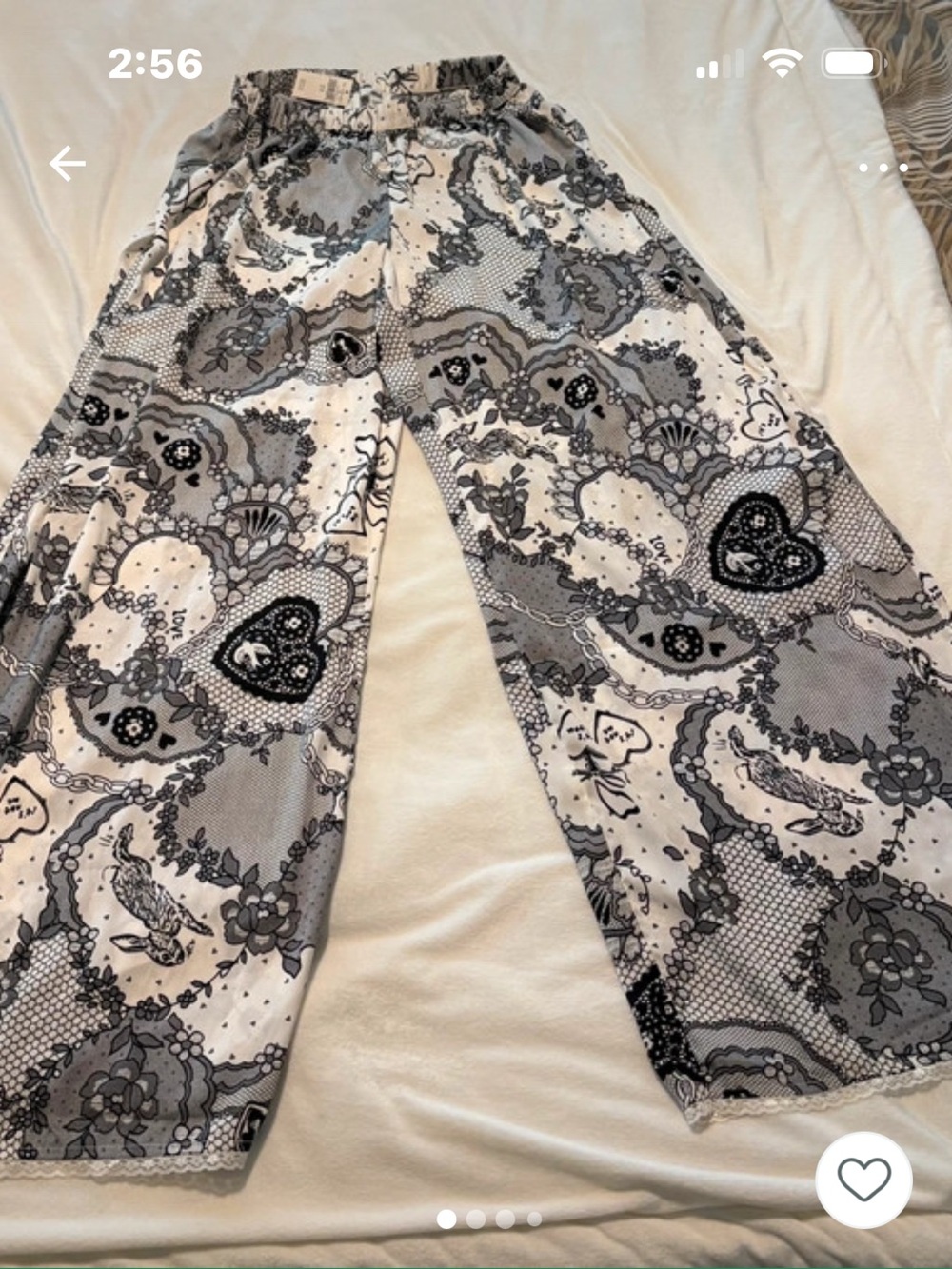 Aerie Satin Black & White Paisley Wide-Leg Pajama Pants